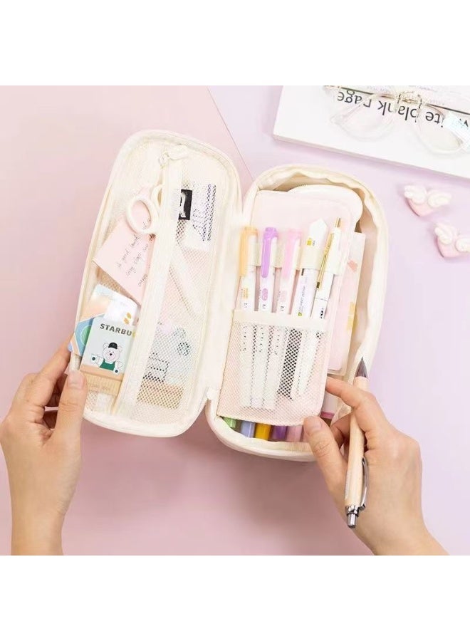 SPECIAL Pink Large Storage Pencil Case Pen Bag with Zipper Big Capacity Pouch Organizer for Office Travel Holder Box - Image 3